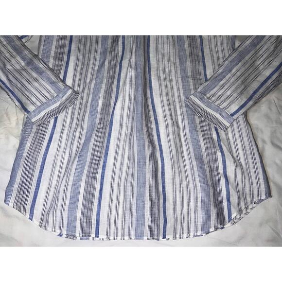 Lafayette 148 Shirt Women's Size S Blue Striped Button Up Long Sleeve 100% Linen - Picture 12 of 12